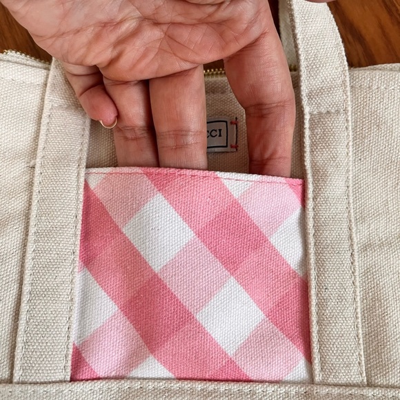 Nina Ricci Small & Dainty Beige and Pink Checkered Tote - Picture 3 of 6